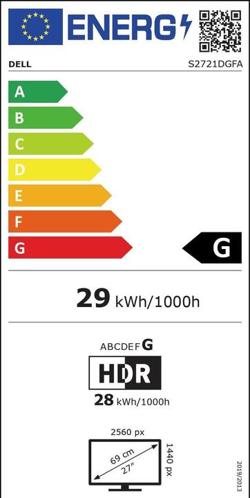 Energy Label Dell S2721DGFA (2560 x 1440 pixels, 27")