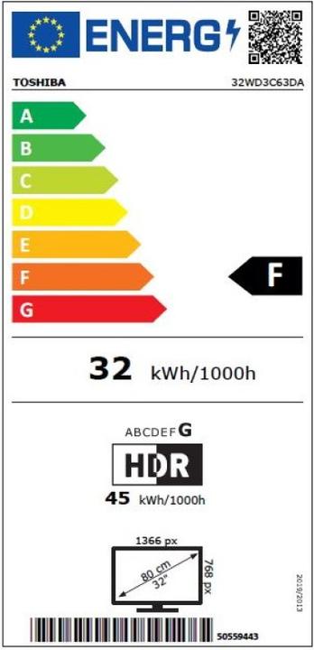 Energie-Label Toshiba 32WD3C63DA (32", WD3C, LED, HD, 2020)