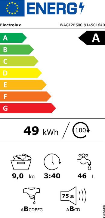 Label énergétique Electrolux WAGL2E500 (9 kg, Gauche)