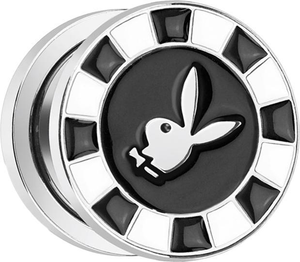 Image du produit Star Piercing Plug avec Playboy Bunny sur un jeton de poker noir (sans laiton, Titane G23)
