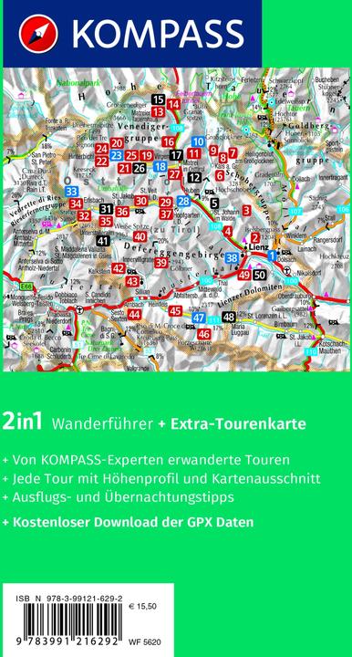 Produktbild Wanderführer 5620 Osttirol, Venediger- und Glocknergruppe, Defereggental, Lienzer (Deutsch, Kompass Reiseführer, 2022)
