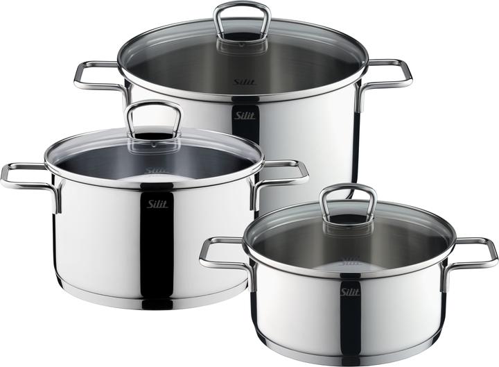 Immagine prodotto Silit Set di pentole per la cottura a induzione 5 pezzi con coperchio in vetro Allicante in acciaio inox (24 cm, Set di pentole e padelle da cucina, Acciaio inossidabile)
