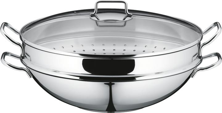 Productafbeelding WMF Wok Set 4st Wok Pan 36cm 4,5l Glazen Deksel Inductie Roestvrij Staal (36 cm, Wokpan, Roestvrij staal)