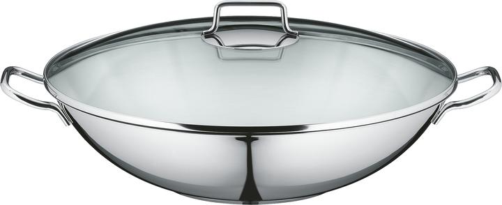 Productafbeelding WMF Wok Set 4st Wok Pan 36cm 4,5l Glazen Deksel Inductie Roestvrij Staal (36 cm, Wokpan, Roestvrij staal)