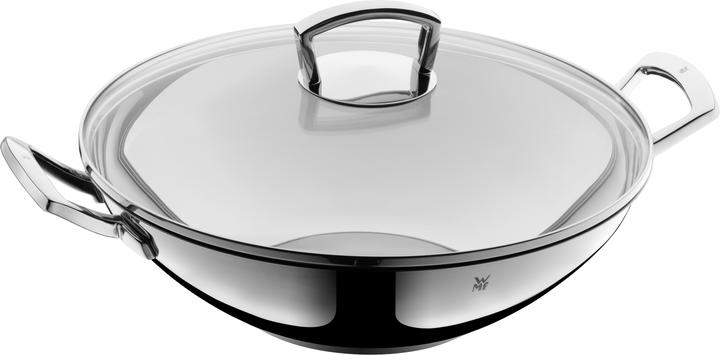 WMF Wok Wokpfanne 36cm mit Glasdeckel Induktion Edelstahl (36 cm, Wok Pfanne, Edelstahl)