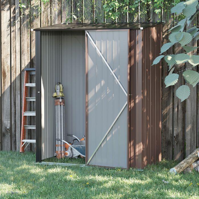 Produktbild Swisshandel24 Gartenhaus Gerätehaus Geräteschuppen Metall mit Pultdach 1,34 m² verzinkter Stahl Braun 161,5 x 94,5