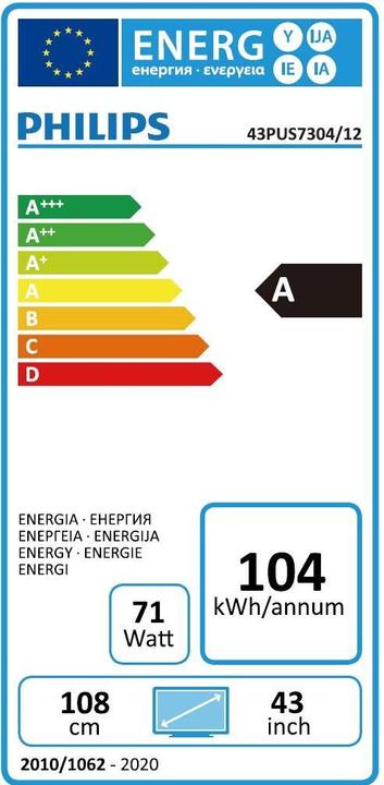 Energie-Label Philips 43PUS7304 (43", LCD, 4K, 2019)