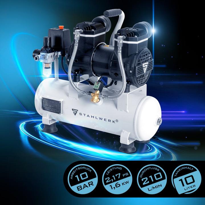 Actual product image Stahlwerk Compressor 10 bar 2.1 hp 1.6 kW 210 l/min 10 l air compressor (10 bar, 10 l)