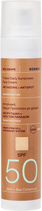 Actual product image Korres Red Grape Tinted Daily Sunscreen Face Cream Antiageing + Antispot SPF 50 (Suntan cream, SPF 50, 50 ml, 50 g)