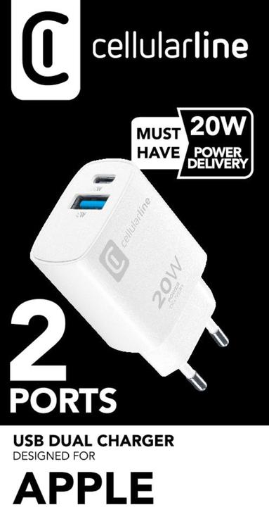 Produktbild Cellularline Dual Port Travel Charger Apple PD 20W White (20 W)