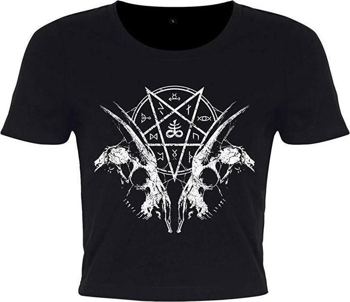 Grindstore Crop Top mit ZiegentotenkopfPentagramm