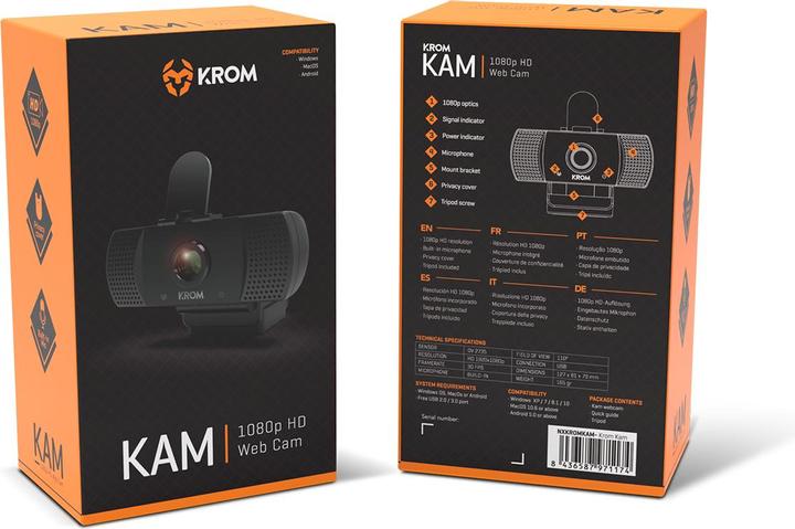 Produktbild Krom Kam Webcam 1920 x 1080 Pixel USB 2.0 Schwarz (NXKAM) (2.10 Mpx)