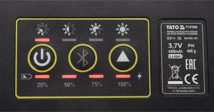 Produktbild Yato 3in1 LED Baustrahler Campinglampe Akku Arbeitsleuchte 2000lm Tragbar | Bluetooth Lautsprecher Musikb (2000 lm)