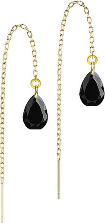 Star Piercing Ohrstecker vergoldet freifallende Kette Tropfen Kristall schwarz (ohne Messing, Chirurgenstahl 316L)