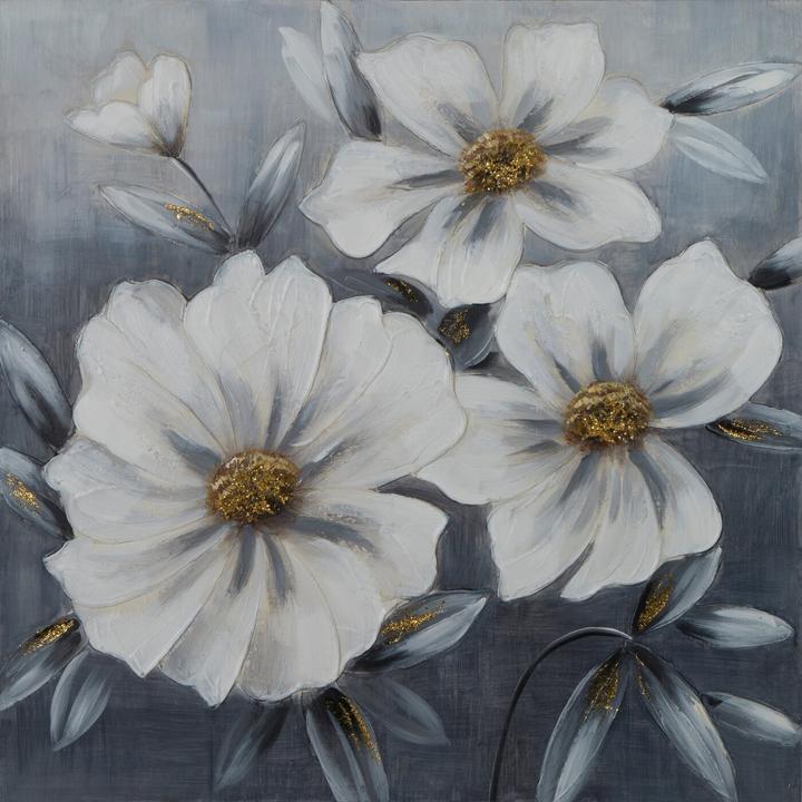 Immagine prodotto Eurofirany Bild Bloom Hand -auf Leinwand weisse Blüten mit einem glänzenden Glitzer 80 x 80 cm gepackt (80 x 80 cm)