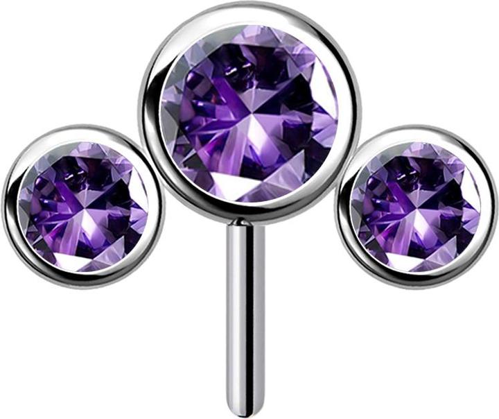 Star Piercing Threadless silber front drei Kristalle violett (Titan G23, ohne Messing)