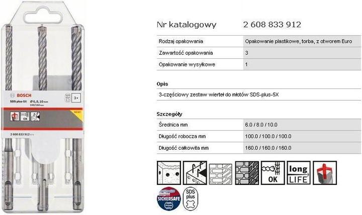 Actual product image Bosch Zubehör PRO SDS plus-5X hammer drill bit set, 6/8/10 mm, 3 pcs. (8.0, 10.0, 6.0 mm)