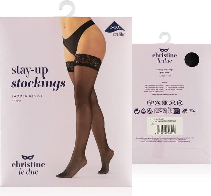 Produktbild Christine Le Duc Selbst haltende AntiLaufmaschenStrümpfe Glorious schwarz (30 DEN, S/M)