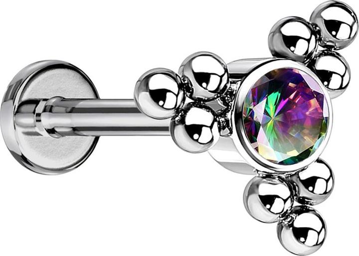 Actual product image Star Piercing Micro Labret internal thread silver balls triangle with crystal dark multicolour (without brass)
