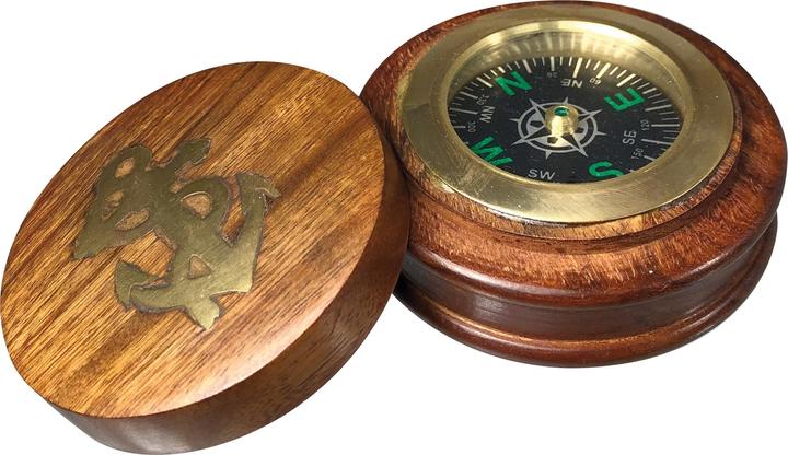 Nautistar Compass with lid, wood/brass
