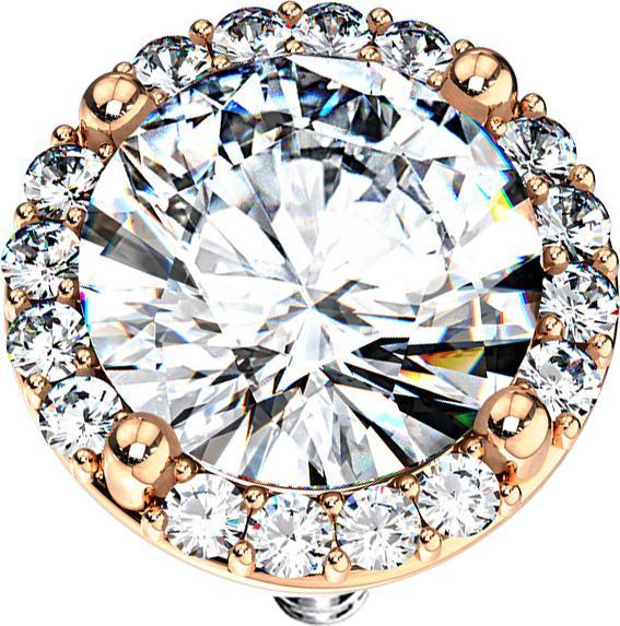Star Piercing Dermal Anchor rosegold doppel gepflastert Kristall gross silber (Chirurgenstahl 316L, Messing)