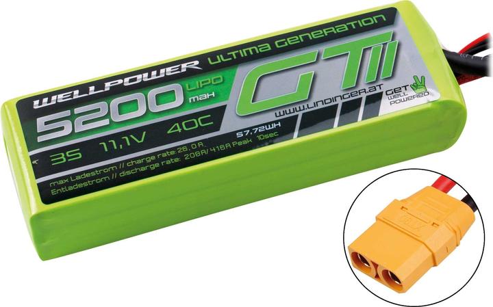 Actual product image Wellpower LIPO AKKU ULTIMA GT II 5200 MAH / 11,1 Volt 3S 40/80C CH5/8 XT-90 (11.10 V, 5200 mAh)