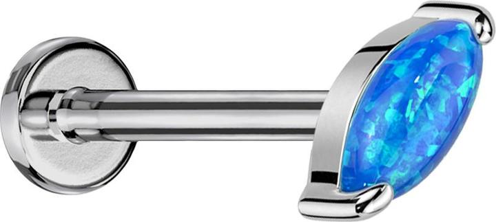 Star Piercing Micro Labret Innengewinde silber Ovaler Opal blau (ohne Messing, Titan G23)
