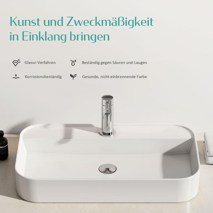 Produktbild Emke Aufsatzwaschbecken Rechteckiger Aufsatzwaschtisch Hänge Waschbecken Bad mit Hahnloch 500 x 400 (400 mm, 500 mm)