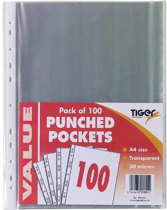 Tiger Gelochte Klarsichthüllen A4 100erPack (A4)