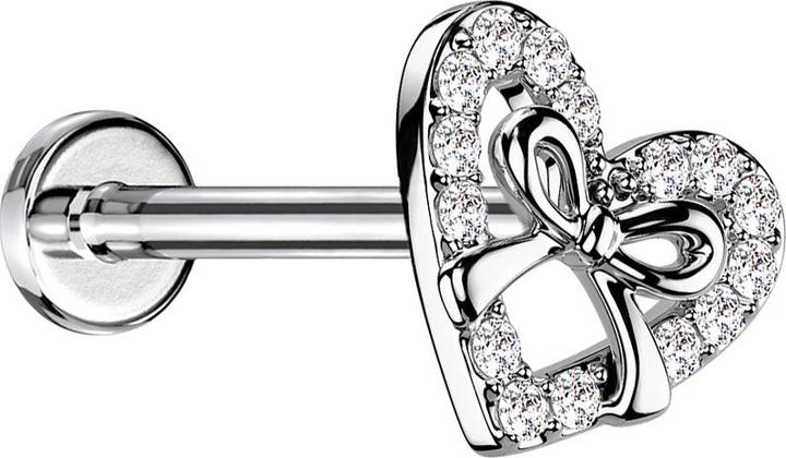 Star Piercing Micro Labret Innengewinde silber Herz Kristalle und Schlaufe (Chirurgenstahl 316L, Messing)