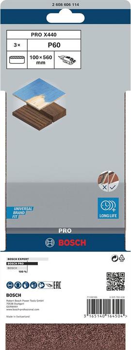 Image du produit Bosch Professional Zubehör PRO X440 bande abrasive, 100 x 560 mm, G60 (60)