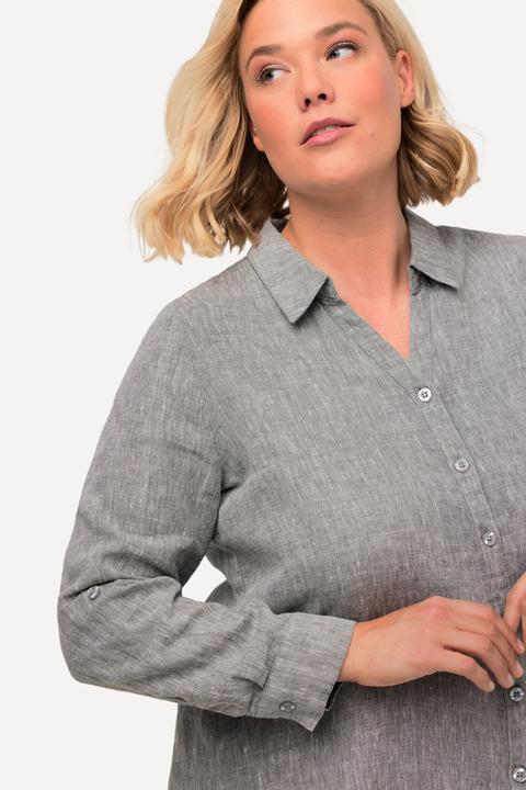 Produktbild Ulla Popken Bluse, Leinen, offener Kragen, Langarm (62)