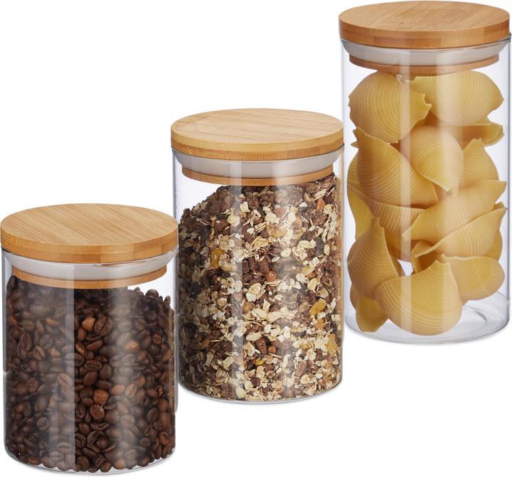 Actual product image Relaxdays Glass Storage Jars, Set of 3 (1 l)