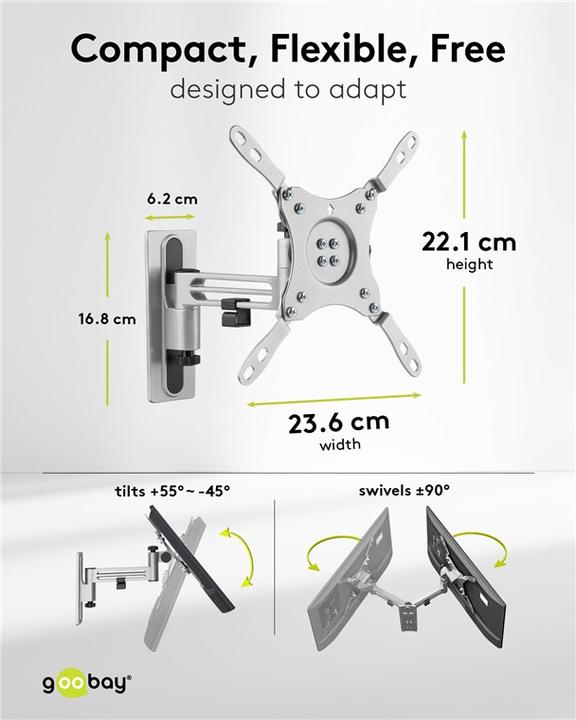 Actual product image Goobay TV wall mount Caravan FULLMOTION M, silver (Wall, 43", 15 kg)