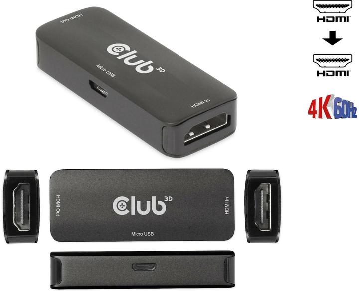 Immagine prodotto Club 3D Ripetitore Club3D HDMI > HDMI 4K60Hz attivo Bu/Bu al dettaglio (0.06 m)