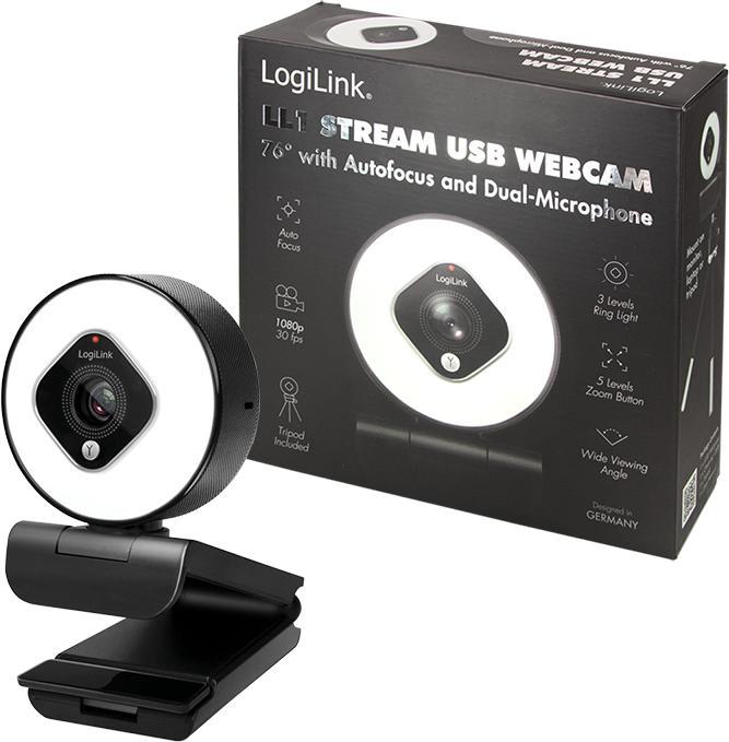 Produktbild LogiLink UA0384 Webcam LL1 Stream, USB 2.0, HD 1920x1080, 76 degree, black (2.10 Mpx)