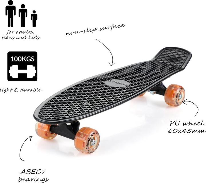 Image du produit Monzana Skateboard Mini Cruiser 57cm LED Vintage (22.44")