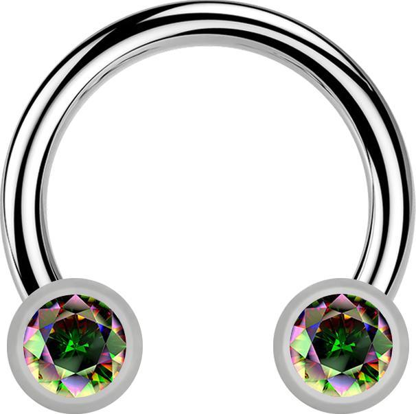 Actual product image Star Piercing Micro Threadless Circular Barbell silber mit zwei Zylindern silber front Kristall dunkel multicolor (without brass, Titanium G23)
