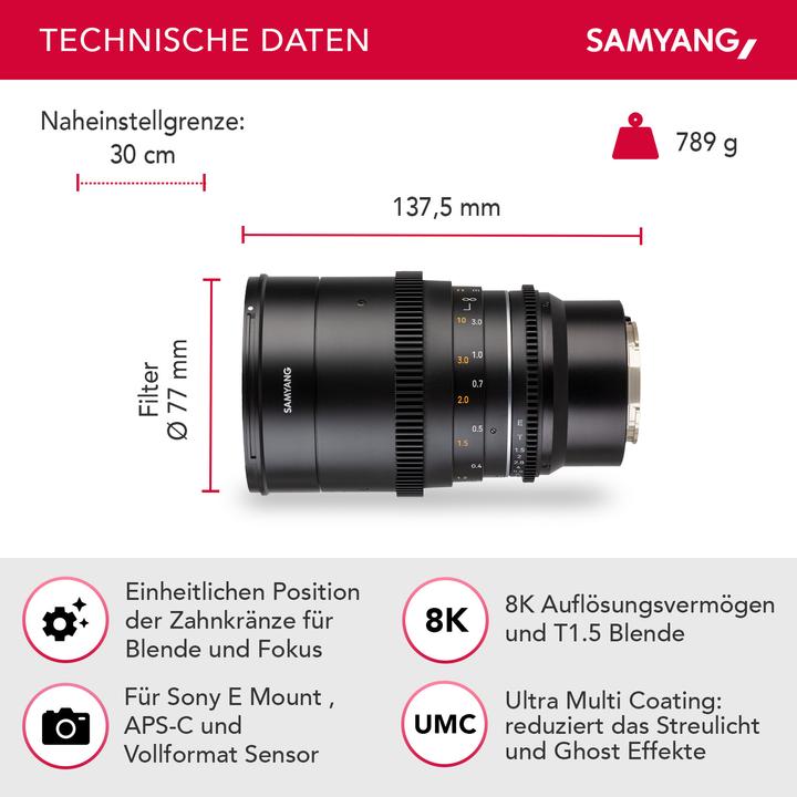 Image du produit Samyang MF 35mm T1,5 VDSLR MK2 Sony E (Sony E, Plein format, APS-C / DX, Micro Four Thirds)