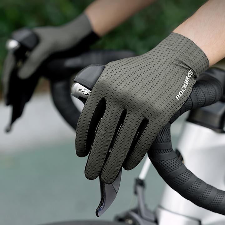 Actual product image Rockbros Breathable Full Finger Cycling Gloves, Size: S - Green (S)