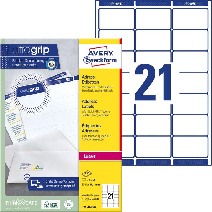 Image du produit Avery Étiquettes d'adresse L7160-250 Blanc A4