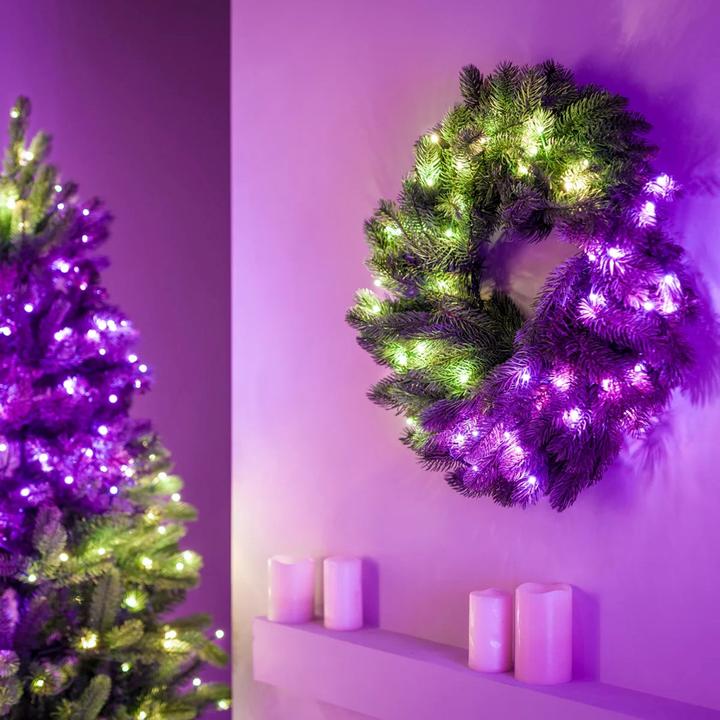 Actual product image Twinkly Wstępnie oświetlony wieniec - 50 RGB LED shelf 24 zielony przewód typ wtyczki C (0.13 m)