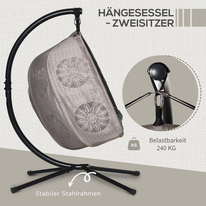 Produktbild Swisshandel24 Hängesessel für 2 Personen mit Gestell, mit Kissen, Blumen-Strickstoff, Stahl (240 kg)