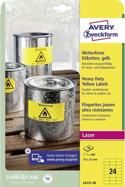 Actual product image Avery Labels 70 x 37 mm Polyester film 480 pcs. Permanent sal labels, weatherproof