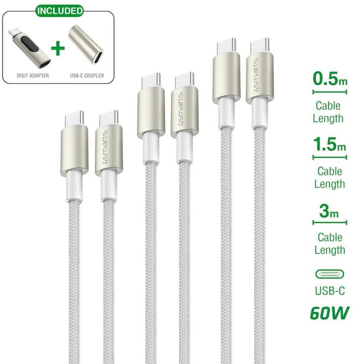 Produktbild 4smarts USB 2.0-Kabel -Set PremiumCord USB C - USB C (3 m, USB 2.0, 60 W)
