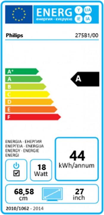 Label énergétique Philips 275B1/00 (2560 x 1440 pixels, 27")
