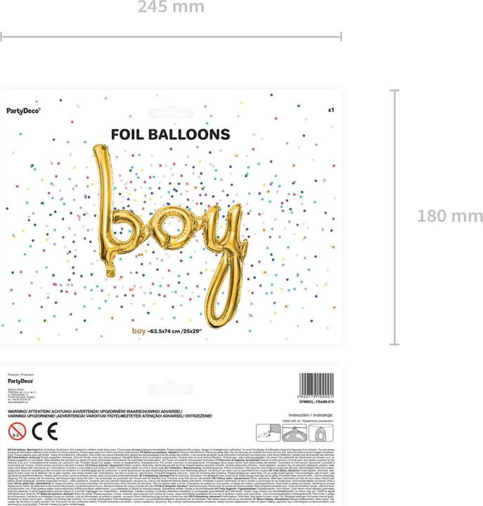 Produktbild Partydeco Goldener Aluminiumballon "Boy" (1 x)