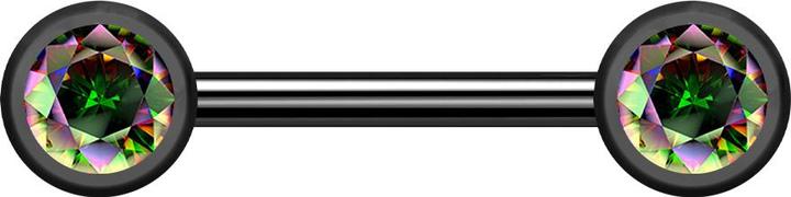 Star Piercing Barbell Innengewinde schwarz mit zwei Kugel front Kristall dunkel multicolor (Titan G23)