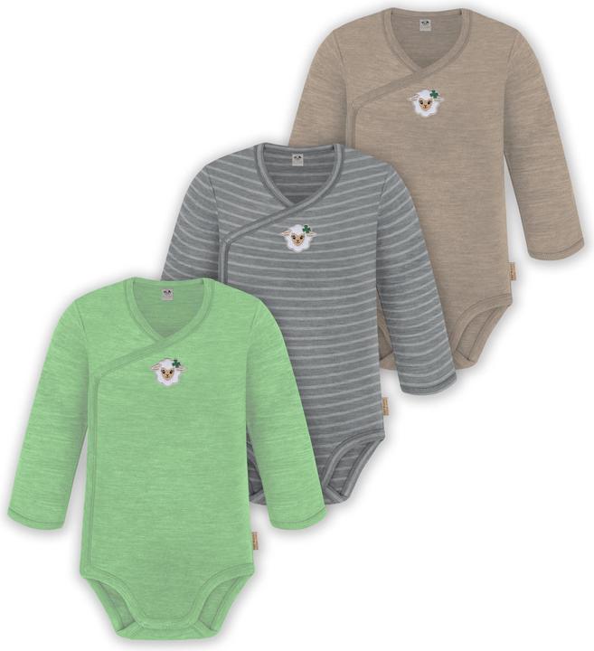 Produktbild Normani 3er Pack Baby Merino Langarm Wickelbody für Junge und Mädchen - 9355 (68)