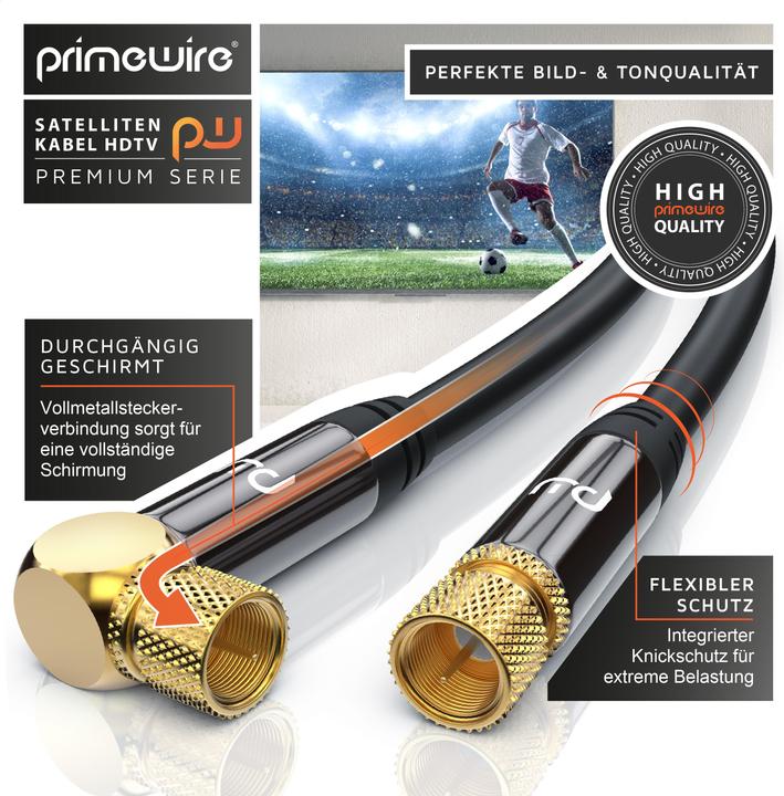 Actual product image Primewire SAT cable HDTV 90Â° angled - Premium SAT coaxial cable - TV Radio DVB-T DVB-C - 4-fold shielding (135 dB, Satellite cable)
